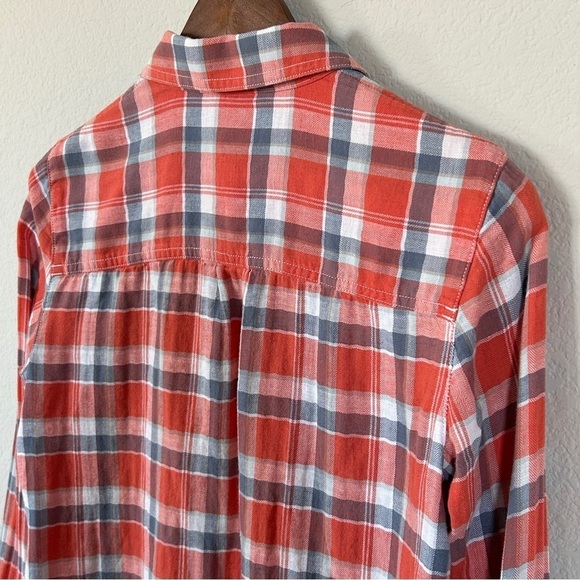 Madewell Skylar Plaid Flannel Shirt | Coral Blue | XS | Lightweight Button Down - Picture 5 of 9